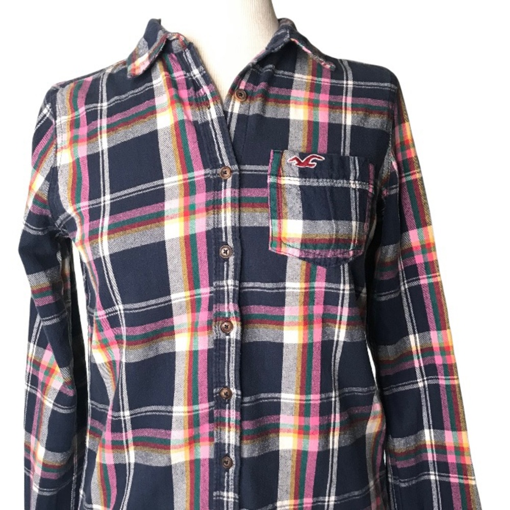 Hollister Y2K cotton plaid flannel shirt navy M